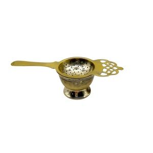 Vintage Antique Brass Tea Strainer with‎ Drip Cup